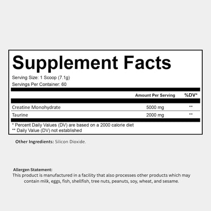 Creatine with Taurine for Women & Men - Unflavored Micronized Creatine Monohydrate Plus Taurine Powder to Support Muscle Strength, Recovery & Brain Health (60 Servings) BugfeBuy Supplements Australia