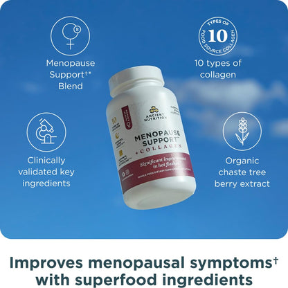 Ancient Nutrition Menopause Support + Collagen Supplement, Hydrolyzed Collagen Peptides, Key Clinically Validated Superfoods, Significant Improvement in Hot Flashes and Sleep Quality, 60 Capsules Ancient NutritionBuy Supplements Australia