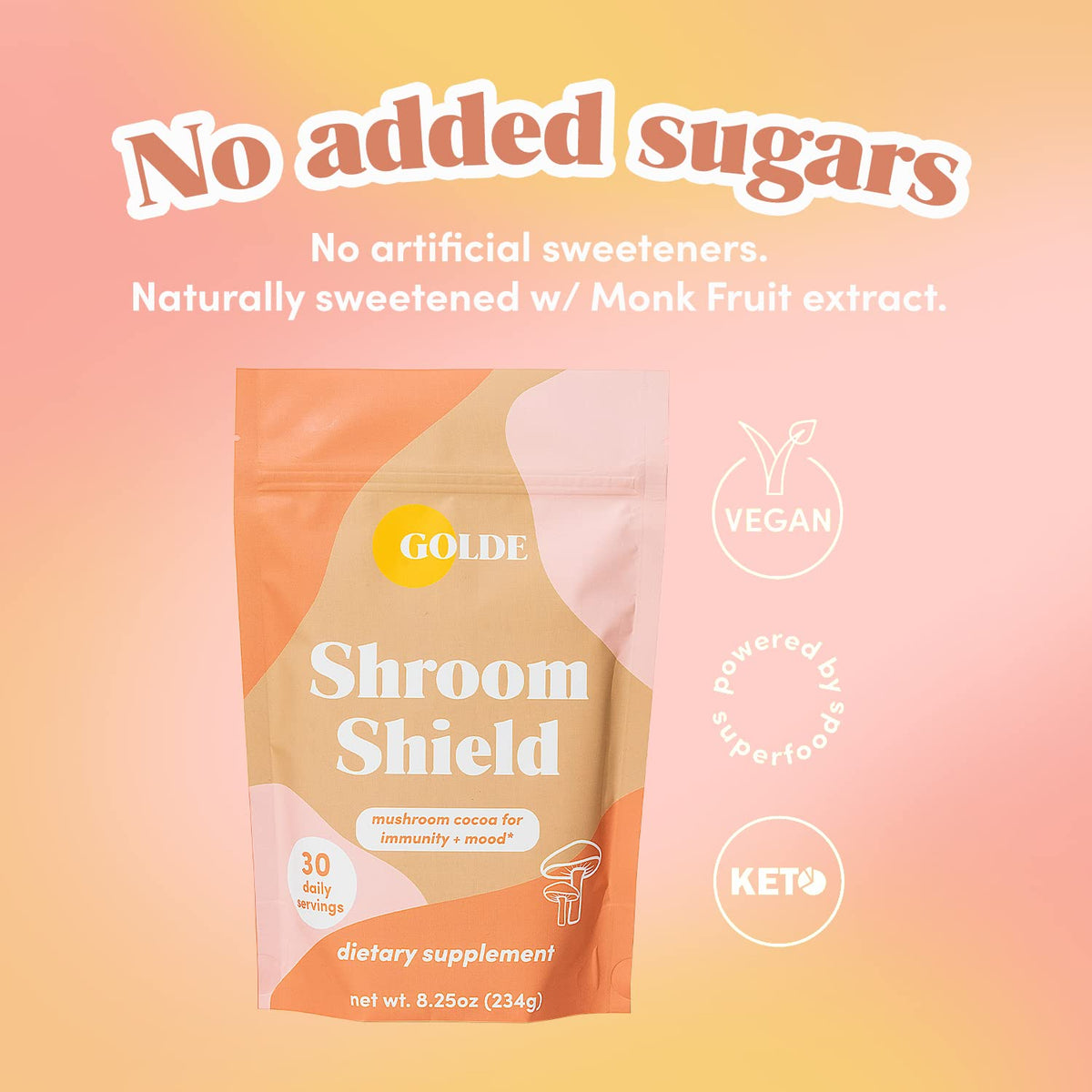 GOLDE Shroom Shield - Plant Based Superfood Blend w/Turkey Tail Mushroom & Reishi Mushroom Extract - Stress Defense - Antioxidants & Prebiotics - Vegan, Keto, & Sugar-Free Hot Cocoa - 30 Servings GOLDEBuy Supplements Australia