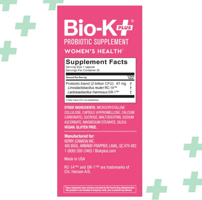 Bio-K+ Probiotic for Women support for Vaginal & Urinary Tract Health, Probiotic Supplement with 2 Billion CFU 2 Strains, Vegan, Shelf-Stable – 30 Capsules Bio-K PlusBuy Supplements Australia