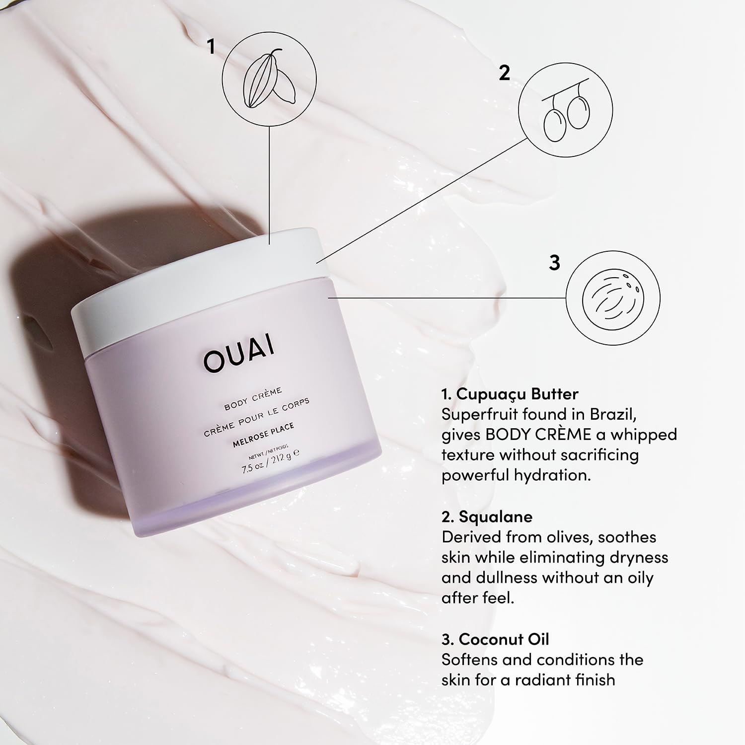 OUAI Body Cream, Melrose Place - Hydrating Whipped Body Cream with Cupuaçu Butter, Coconut Oil and Squalane - Softens Skin and Delivers Healthy-Looking Glow - Sulfate Free Skin Care (7.5 Oz) OUAIBuy Supplements Australia