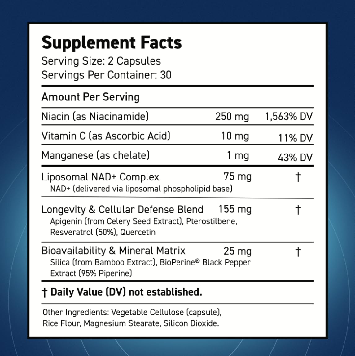 Blue Haven Rx NAD+ Supplement - NMN Alternative with Liposomal NAD+, Trans Resveratrol, Manganese, Apigenin Plus Pterostilbene for Women and Men, Anti Aging Support Blue Haven RxBuy Supplements Australia
