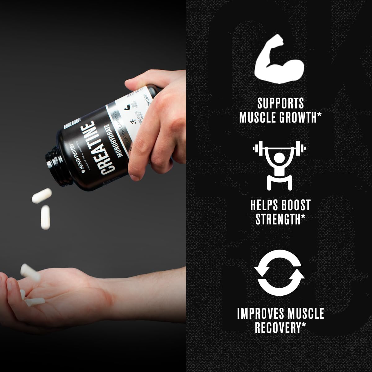 Jacked Factory Creatine Monohydrate Capsules - Creatine Pills for Muscle Growth, Increased Strength, Enhanced Energy Output and Improved Athletic Performance - 150 Capsules Jacked FactoryBuy Supplements Australia