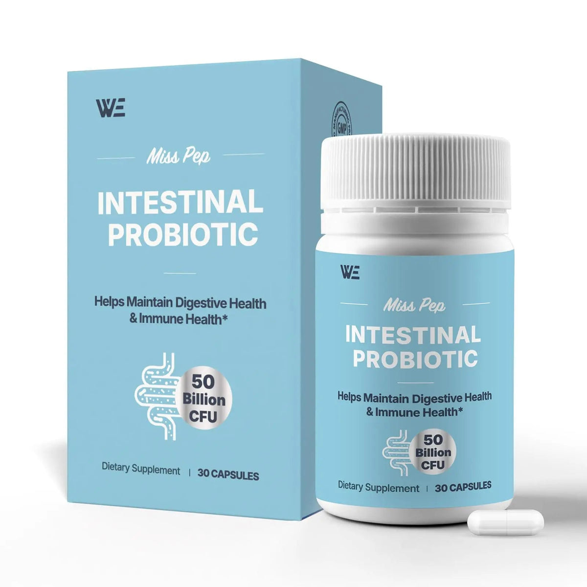 MISS PEP Probiotics 50 Billion CFU - 8 Unique Strains + 3 Prebiotics - Immune, Digestive & Gut Health - Supports Occasional Constipation, Diarrhea, Gas & Bloating - Probiotics for Women & Men - 30ct MISS PEPBuy Supplements Australia
