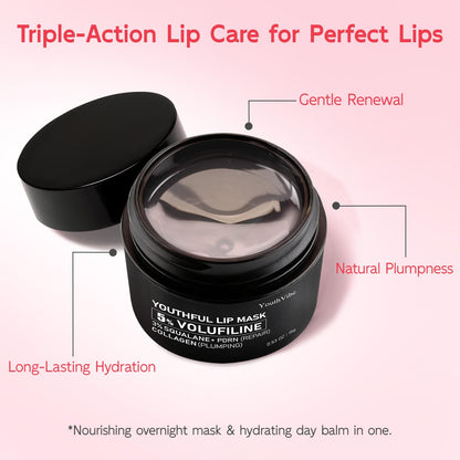 YouthVibe Lip Mask Overnight Moisturizing - Nourish & Hydrate, Antioxidants, 5% Volufiline