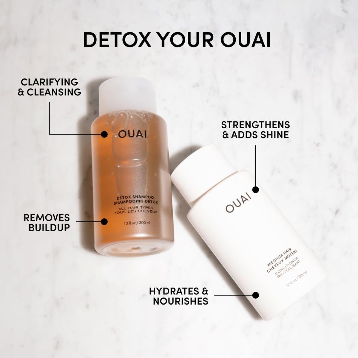 OUAI Detox Shampoo & Medium Hair Conditioner Bundle - Clarifying Shampoo for Build Up, Dirt, Oil, Product and Hard Water & Hydrating Conditioner for Medium Hair (2 Count) OUAIBuy Supplements Australia