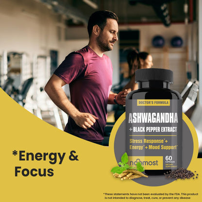 NooMost Organic Ashwagandha 400mg Capsules w/Black Pepper Extract as Vegan Ashwagandha Supplements for Anti Stress Relief, Natural Mood Support, Energy & Focus-60 Capsules NooMostBuy Supplements Australia