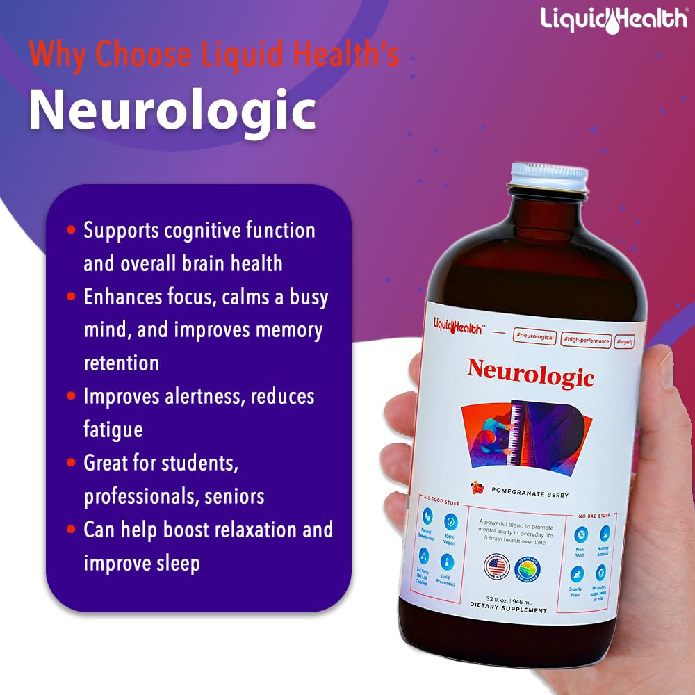 LIQUIDHEALTH Neurologic Focus Supplement - Brain Booster Nootropic Supplement for Cognitive Function, Memory & Focus with Ginkgo Biloba, Choline, L-Theanine & Phosphatidylserine - USA Made (32 oz) LIQUIDHEALTHBuy Supplements Australia