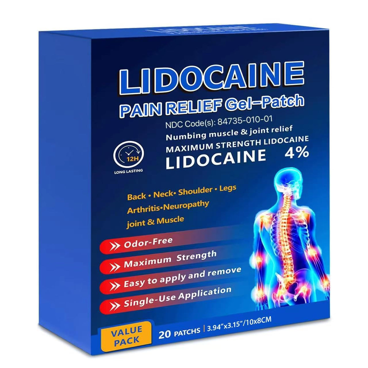 KIbabyDI Professional Lidocaine Pain Relief Patches - 20 Count | 4% Medicated Gel Patches for Targeted Joint & Muscle Comfort | Long-Lasting 12-Hour Relief, Ultra-Flexible Design -lb265 KIbabyDIBuy Supplements Australia