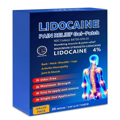 KIbabyDI Professional Lidocaine Pain Relief Patches - 20 Count | 4% Medicated Gel Patches for Targeted Joint & Muscle Comfort | Long-Lasting 12-Hour Relief, Ultra-Flexible Design -lb265 KIbabyDIBuy Supplements Australia