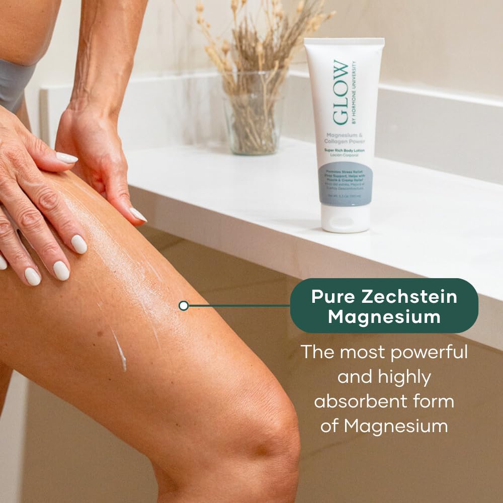 Glow by Hormone University - Magnesium Lotion with Collagen - Magnesium Cream - Bedtime Routine Sleep Lotion - The Highest Concentration of Genuine Zechstein Magnesium Chloride (Pack of 1) Glow BotanicaBuy Supplements Australia