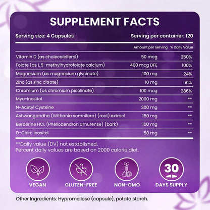 The Pink Bloom Myo & D-Chiro Inositol 40:1 Ratio – 120 Capsules | Myo Inositol Supplement for Women with Vitamin D, Ashwagandha, Folate & Zinc | Supplement for Hormone Balance & Ovarian Health The Pink BloomBuy Supplements Australia
