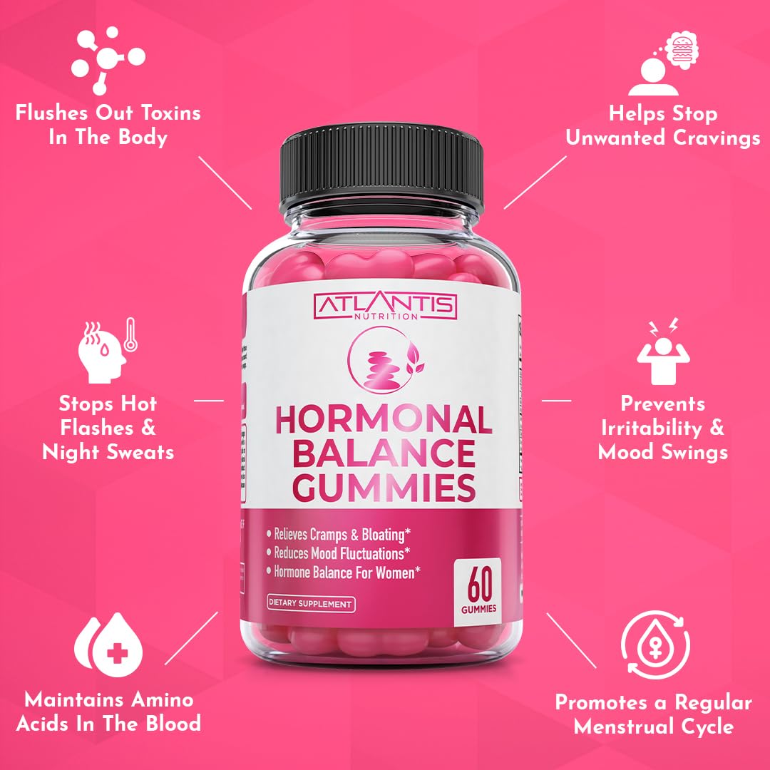 Atlantis Nutrition Hormonal Balance for Women & PMS Relief Gummies - Alleviates Cramps, Bloating, Mood Swings, Hot Flashes & Night Sweats - Cranberry, Dong Quai & Chasteberry Menstrual Cramp Relief Atlantis NutritionBuy Supplements Australia