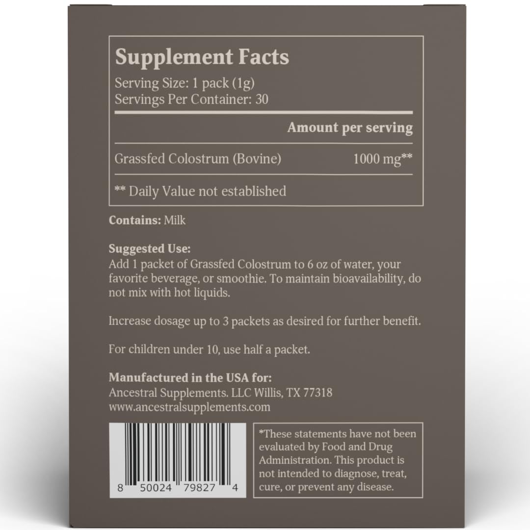Ancestral Supplements Grass Fed Beef Bovine Colostrum Powder Packets, Immune Support Ancestral SupplementsBuy Supplements Australia