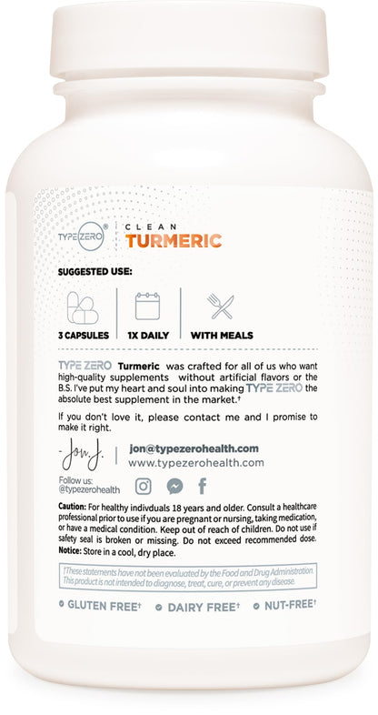Type Zero Turmeric with Bioperine (120 Capsules) (2300mg per Serving) - GMO Free, Gluten Free, 3rd Party Tested Type ZeroBuy Supplements Australia