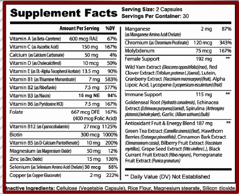 MiracleMulti Multivitamin for Women - Female Support Formula, Immune Support, Minerals, Biotin, Antioxidants & Superfoods Blend – 60 Capsules Hybrid NutraceuticalsBuy Supplements Australia