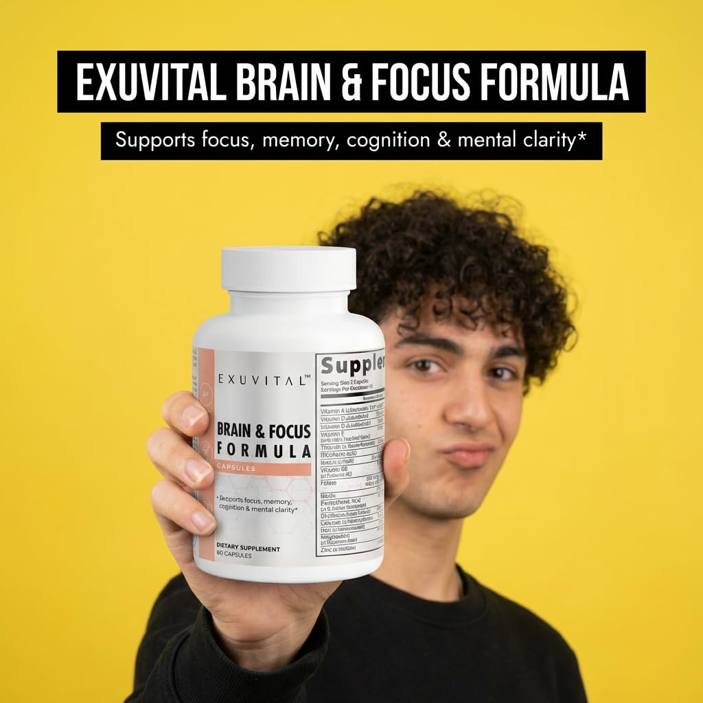 EXUVITAL Brain & Focus Formula, Veggie Capsules, 60 Count, Nootropic Supplement with Vitamins, Minerals and Proprietary Blend for Clarity, Memory, Cognition and Mental Focus EXUVITALBuy Supplements Australia