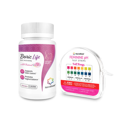 NutraBlast Boric Acid Vaginal Suppositories 600mg (30 Count) & Feminine pH Test Strips 1-14 (100-Tests Roll) | Monitor Feminine Intimate Health | Acidity & Alkalinity Balance NutraBlastBuy Supplements Australia