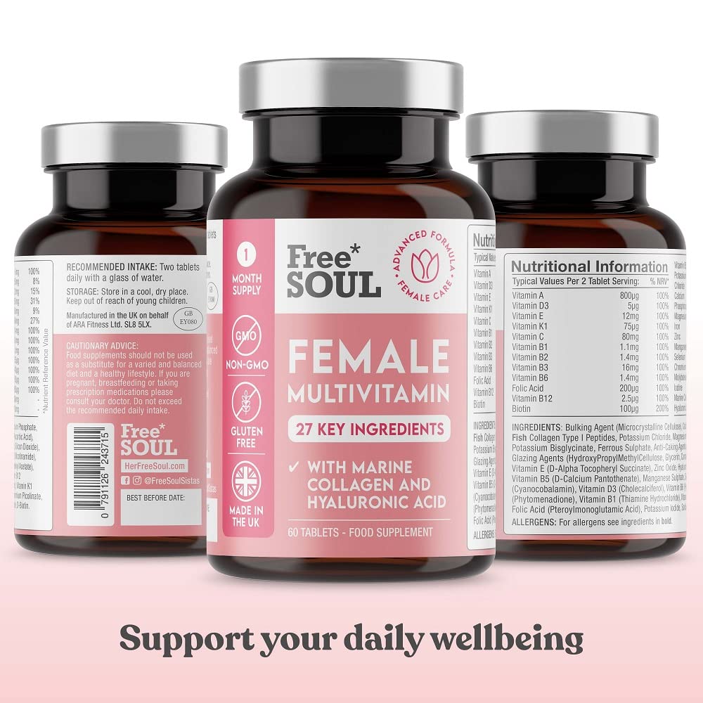 Women's Multivitamins and Minerals with Collagen & Hyaluronic Acid - 27 Essential Free SoulBuy Supplements Australia