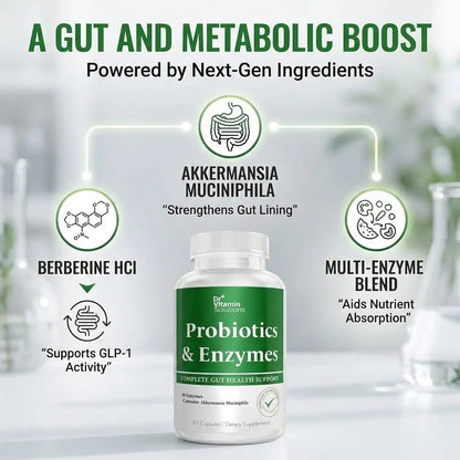 GLP-1 Support Enzymes, Pre & Probiotics for Digestive Health, Berberine Weight Loss Support, Akkermansia Muciniphila for Women & Men | Gut Health, Bloating Relief, 30 Ct DR VITAMIN SOLUTIONSBuy Supplements Australia