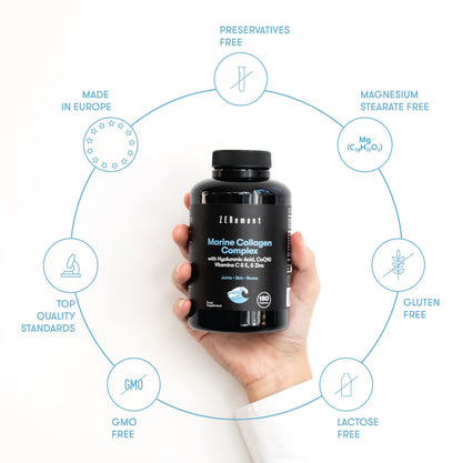 Marine Collagen Complex, with Hyaluronic Acid, CoQ10, Vitamins C & E, & Zinc, 180 Capsules ZenementBuy Supplements Australia