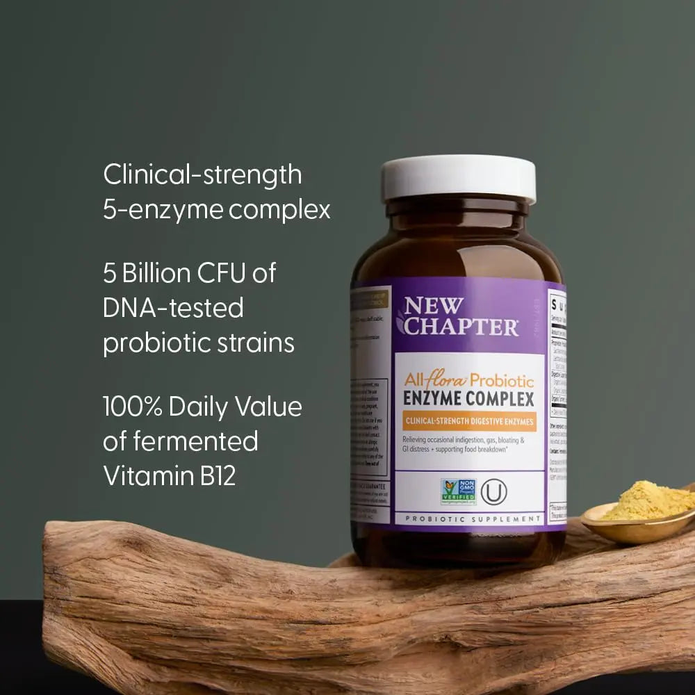 New Chapter All-Flora Enzyme Complex with Probiotics Relieves Bloating & Gas - Clinical-Strength Digestive Enzymes + Ultra-Concentrated Probiotics + Fermented Vitamin B12, 90 Vegan Capsules New ChapterBuy Supplements Australia