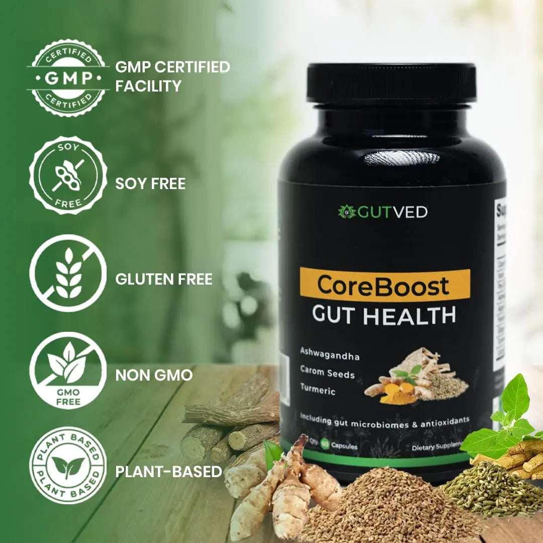 GUTVED Bloating & Gas Relief Probiotic for Women & Men | 9-in-1 Gut & Digestive Support with Probiotics, Prebiotic Inulin, Turmeric, Ginger & Fennel | Daily Plant-Based Capsules, 60 Count GUTVEDBuy Supplements Australia