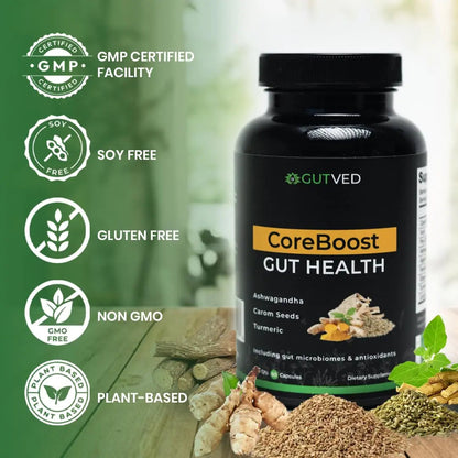 GUTVED Bloating & Gas Relief Probiotic for Women & Men | 9-in-1 Gut & Digestive Support with Probiotics, Prebiotic Inulin, Turmeric, Ginger & Fennel | Daily Plant-Based Capsules, 60 Count GUTVEDBuy Supplements Australia