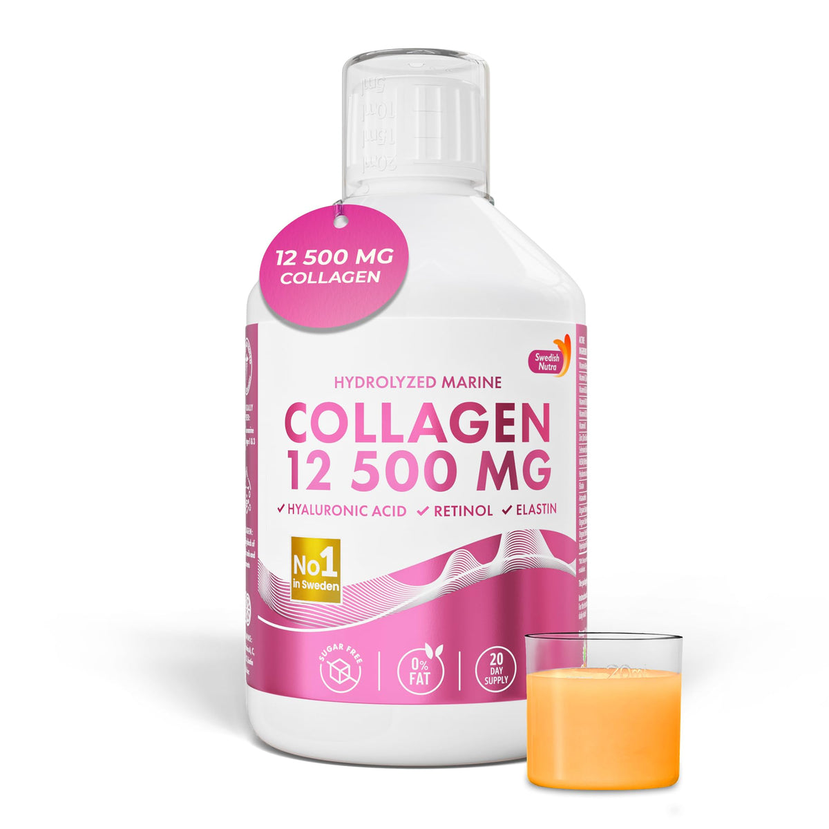 Swedish Nutra 12,500mg Liquid Marine Collagen Hydrolyzed Peptide (Type 1 & 3) | 20 Day Supply, 500 ml | Hyaluronic Acid, Biotin & Vitamins for Hair, Skin, Nails & Joints | For Men & Women | Sugar Free Swedish Nutra buy supplements Au