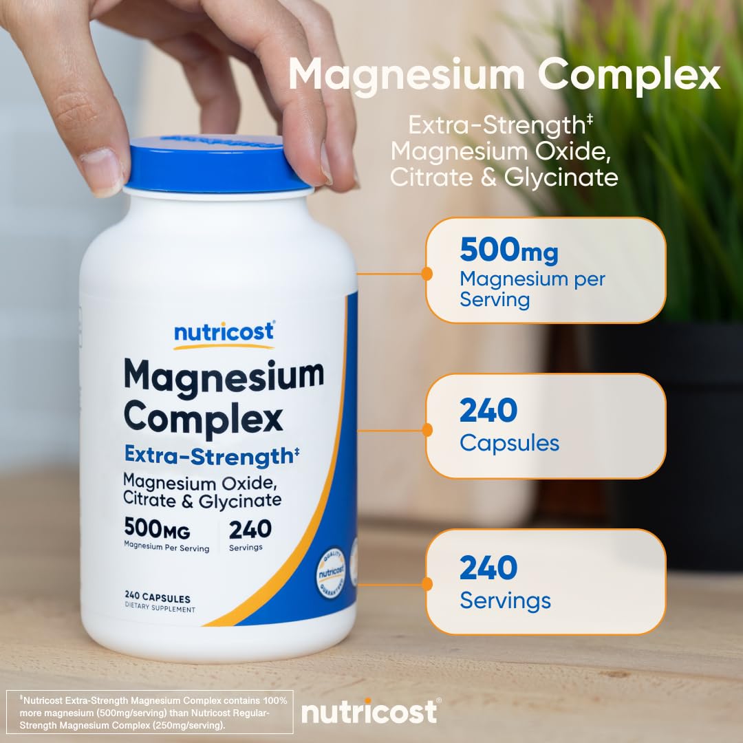 Nutricost Magnesium Complex 500mg, 240 Capsules - Magnesium Oxide, Citrate, and Glycinate - Gluten Free and Non-GMO NutricostBuy Supplements Australia