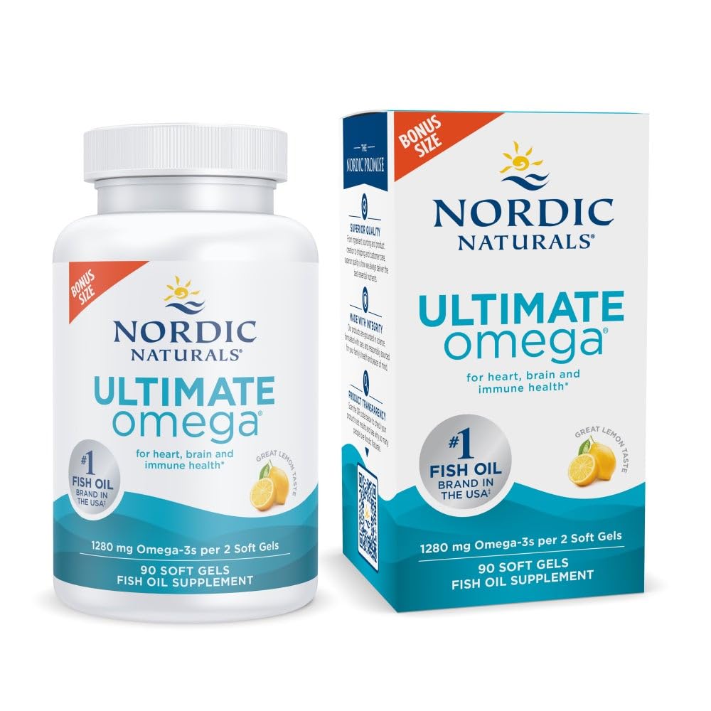 Nordic Naturals Ultimate Omega, Lemon Flavor - 90 Soft Gels - 1280 mg Omega-3 - High-Potency Omega-3 Fish Oil Supplement with EPA & DHA - Promotes Brain & Heart Health - Non-GMO - 45 Servings Nordic Naturals buy supplements Au
