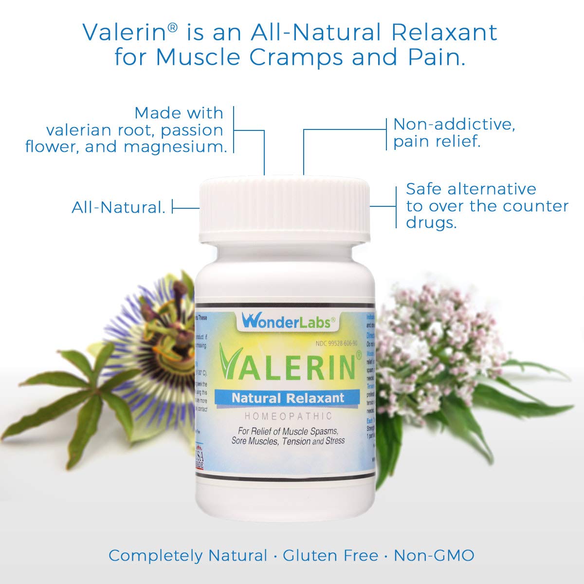 Valerian Natural Relaxant for Tension Relief, Stress Relief, Leg Cramp Relief and Other Muscle Cramps Magnesium, Passion Flower, & Valerian Root Muscle Relaxant - (90ct) Wonder LaboratoriesBuy Supplements Australia