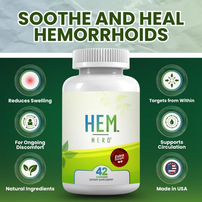 Hem Healer Hem Hero Extra Strength Hemorrhoid Treatment - Reduce Swelling, Soothe Itching & Irritation - 100% Natural - 42 Vegetarian Capsules Hem HealerBuy Supplements Australia