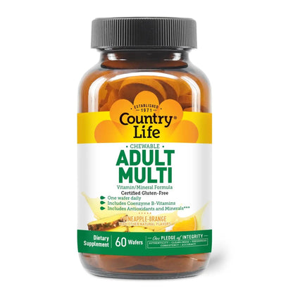 Country Life Adult Chewable Multivitamin with Coenzyme B-Vitamins, Antioxidants, Minerals, Pineapple-Orange Flavor Country Life