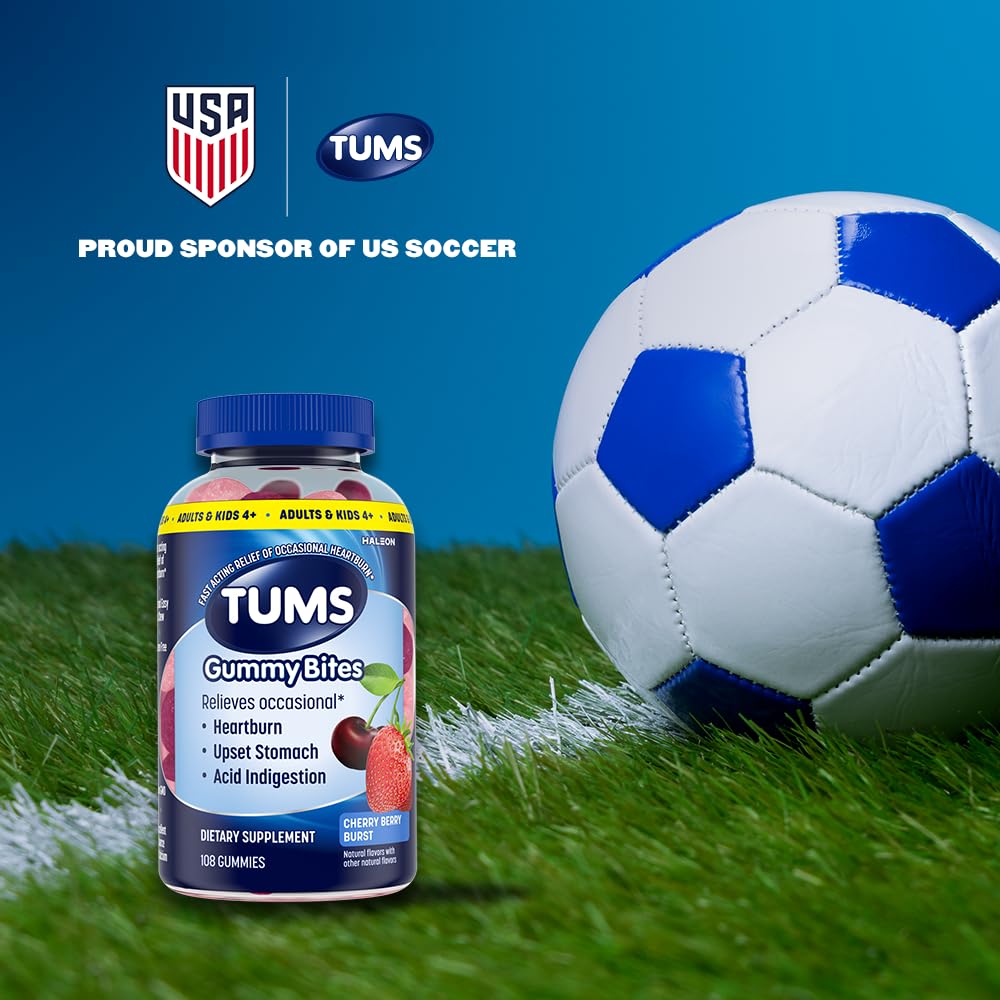 TUMS Gummy Bites Dietary Supplement for Occasional Heartburn Relief, Upset Stomach and Acid Indigestion, Cherry Berry Burst - 108 Count TUMS buy supplements Au