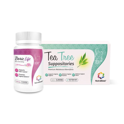 NutraBlast Boric Acid Suppositories 600mg (30 Count) Bundle with Tea Tree Oil Suppositories (12 Count) | All Natural Intimate Deodorant for Women | Restore Feminine pH Balance NutraBlastBuy Supplements Australia