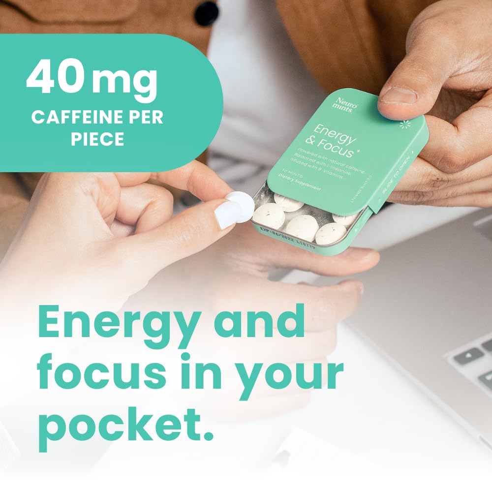 Neuro Energy & Focus Mints - Sugar Free Breath Mints with 40mg Natural Caffeine, B Vitamins & L-Theanine - Vegan Brain Supplement for Exercise, Study & Daily Focus - Peppermint, 12 ct NeuroBuy Supplements Australia