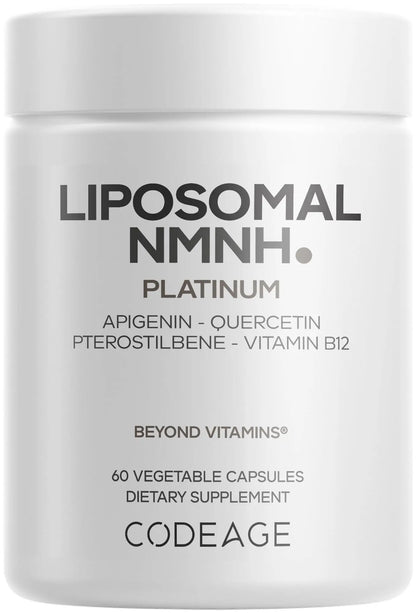 Codeage Liposomal NMNH Platinum - 500 mg NMNH Supplement, NAD+ Precursor with Quercetin, Pterostilbene, Apigenin, Active B Vitamins B2 Riboflavin & Vitamin B12 Methylcobalamin - Non-GMO - 60 Capsules CodeageBuy Supplements Australia