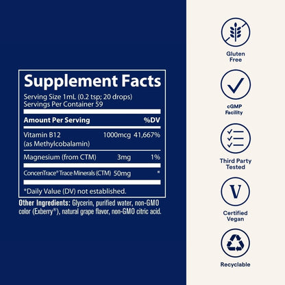 Trace Minerals Ionic B12 - Liquid Multivitamin for Hormone Balance & Healthy Nerve Function - Supports Metabolic Health - Enzyme Production - Natural Wellness Formula - 2 fl oz (59 Servings) Trace MineralsBuy Supplements Australia