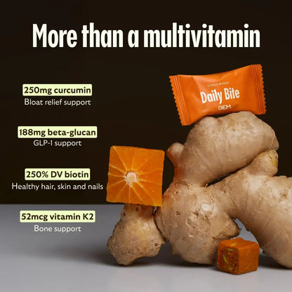 GEM Daily Bite for Women & Men, with 20+ Vitamins, Minerals & Superfoods Like Zinc, Vitamin D, B-Complex, K, Turmeric, Fiber & Prebiotics GEM