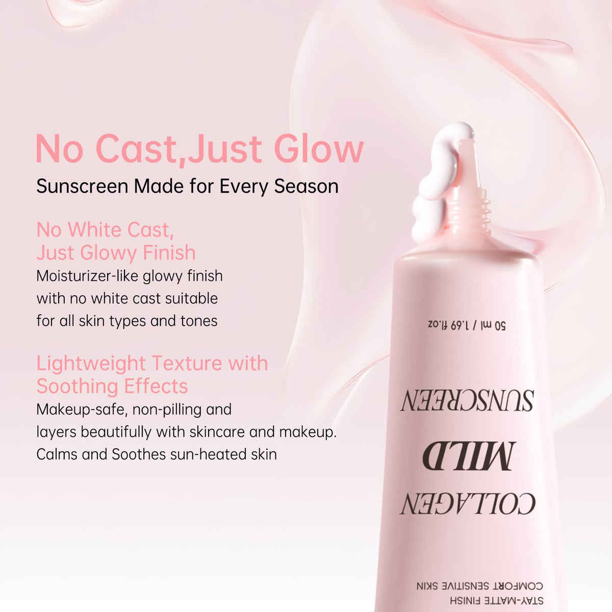 Collagen Mild Sunscreen SPF 50 for Face, Broad Spectrum Protection, Hydrating Facial Sunscreen with Peptides & Cica, Lightweight Non-Greasy, No White Cast, Natural Glow, Travel Size (2 PCS) DR.Seya buy supplements Au