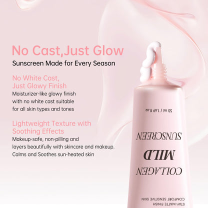 Collagen Mild Sunscreen SPF 50 for Face, Broad Spectrum Protection, Hydrating Facial Sunscreen with Peptides & Cica, Lightweight Non-Greasy, No White Cast, Natural Glow, Travel Size (2 PCS) DR.Seya buy supplements Au