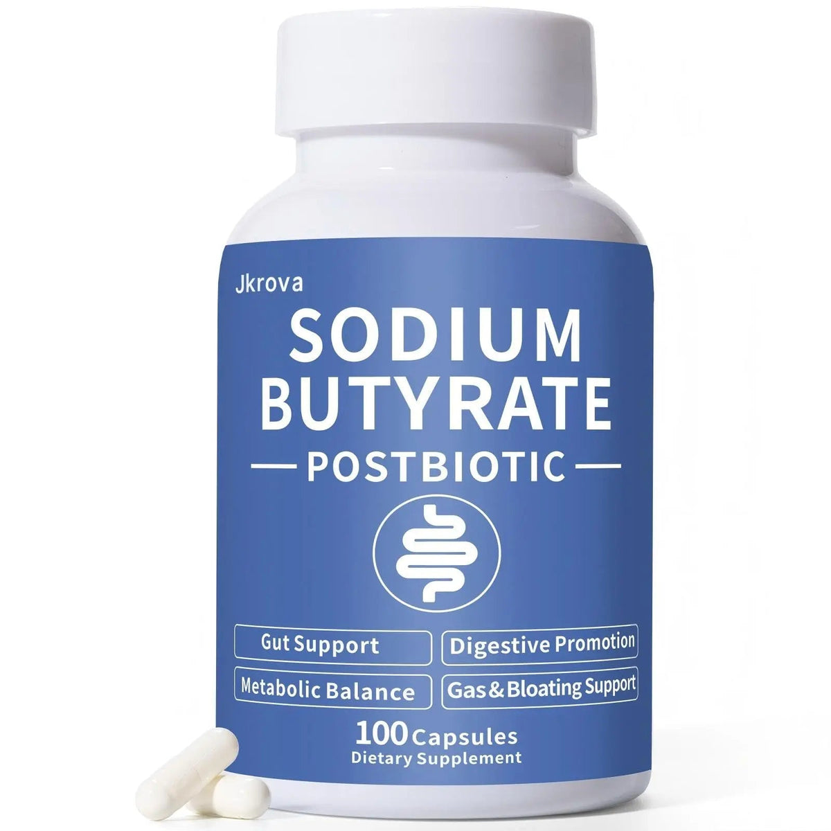 Sodium Butyrate, Butyrate Gut Health Supplement, Postbiotic for Gut, Stomach & Digestive, Support IBS, Leaky Gut, Gas & Bloat, Low Odor, 100 Vegan Capsules JkrovaBuy Supplements Australia