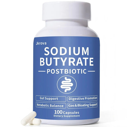 Sodium Butyrate, Butyrate Gut Health Supplement, Postbiotic for Gut, Stomach & Digestive, Support IBS, Leaky Gut, Gas & Bloat, Low Odor, 100 Vegan Capsules JkrovaBuy Supplements Australia