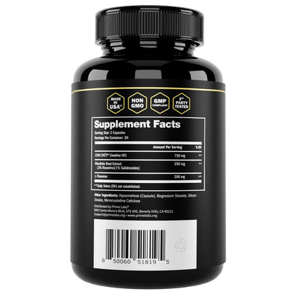 Prime Labs Creatine HCl Capsules - with CON-CRĒT®, Rhodiola Root Extract, & L-Theanine - Muscle Support, Endurance, Cognitive Function - for Men & Women - 60 Pills Prime LabsBuy Supplements Australia