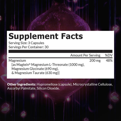 Intelligent Labs MagEnhance Magtein Magnesium Complex Supplement L-Threonate with Magnesium Glycinate and Taurate, 90 Capsules