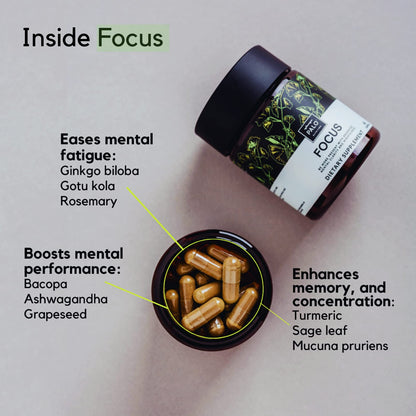 PALO Focus Brain Booster Natural Supplement Nootropic for Memory, Focus, Learning, Reall, Attention and Cognition - Ginkgo Biloba, Bacopa, Gotu Kola, Ashwagandha, Mucuna 60 Capsules PALOBuy Supplements Australia