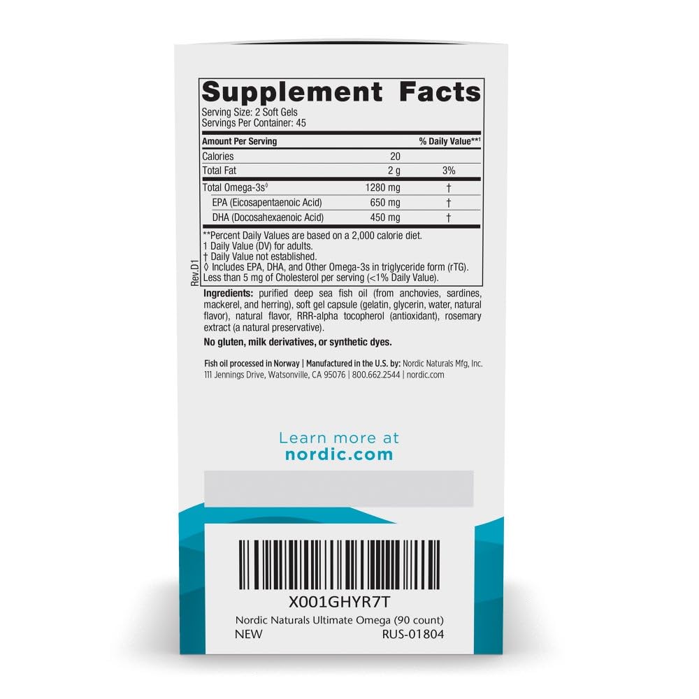 Nordic Naturals Ultimate Omega, Lemon Flavor - 90 Soft Gels - 1280 mg Omega-3 - High-Potency Omega-3 Fish Oil Supplement with EPA & DHA - Promotes Brain & Heart Health - Non-GMO - 45 Servings Nordic Naturals buy supplements Au