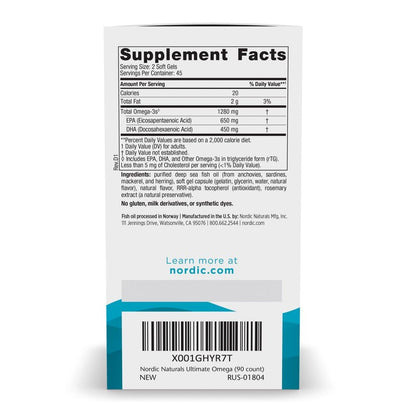 Nordic Naturals Ultimate Omega, Lemon Flavor - 90 Soft Gels - 1280 mg Omega-3 - High-Potency Omega-3 Fish Oil Supplement with EPA & DHA - Promotes Brain & Heart Health - Non-GMO - 45 Servings Nordic Naturals buy supplements Au