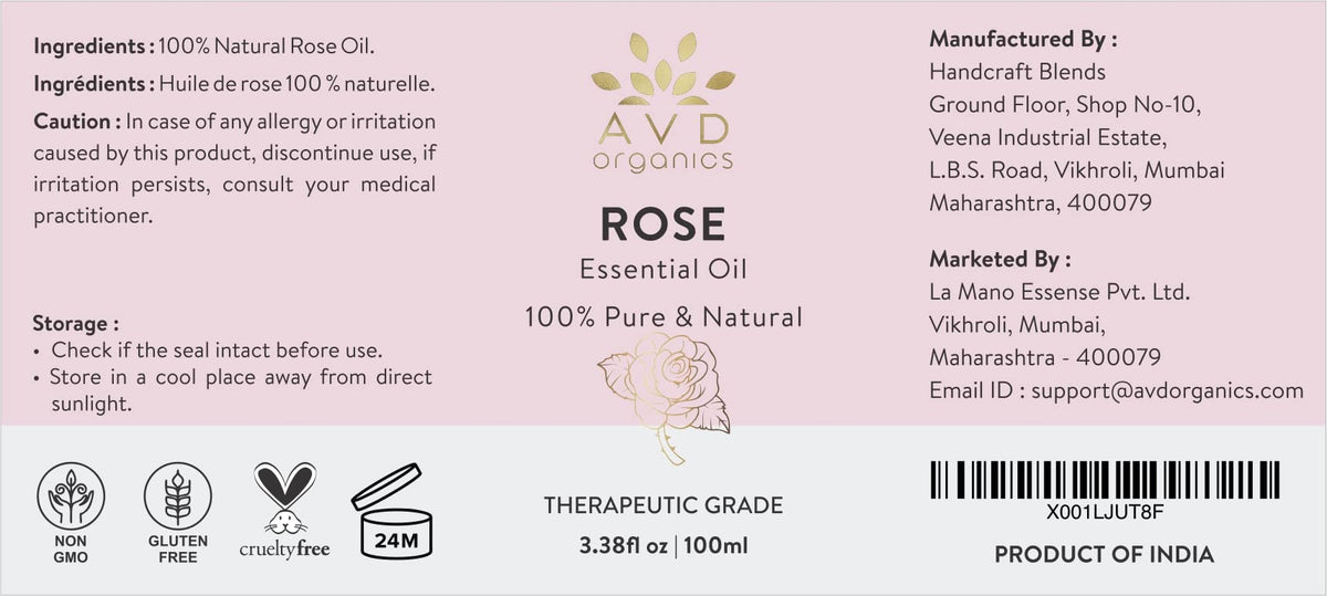 AVD Organics Rose Essential Oil for Diffuser - Premium Quality Therapeutic Grade Rose Oil AVD ORGANICSBuy Supplements Australia